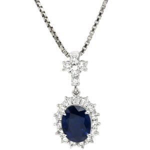 ネックレス ブルーサファイア 2.26ct ダイヤ 0.65ct ブルー×プラチナシルバー Pt900 プラチナ 青 ヘイロー クロス 十字架 オーバル ベネチアン 【中古】中古品