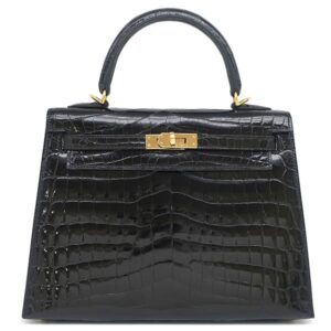 エルメス HERMES 2WAYバッグ ケリー 25 外縫い ニロティカス ブラック ゴールド金具 クロコ ショルダー シャイン U 【箱】 【中古】中古美品