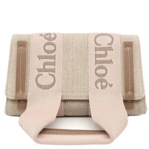 クロエ Chloe ショルダーバッグ ウッディ キャンバス リネン カーフ ベージュ シャンパンゴールド金具 WOODY CANVAS SHOULDER BAG ボディバッグ CHC24AS681L1726Y 【保存袋】 【中古】