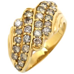 リング 指輪 ダイヤモンド 1.14ct イエローゴールド K18YG パヴェ メレダイヤ 4列 4連 幅広 ボリュームリング ウェーブ 11号 【中古】中古美品