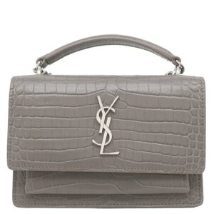 サンローラン SAINT LAURENT チェーンウォレット サンセット チェーンウォレット レザー グレー シルバー金具 クロコ型押し 斜め掛け チェーンバッグ 452157 【中古】中古美品