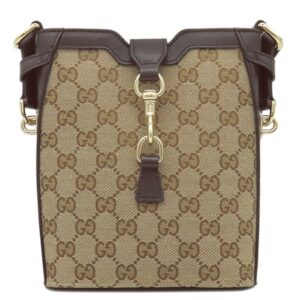グッチ GUCCI ショルダーバッグ ミニ バケット GGキャンバス レザー ベージュ×ブラウン シャンパンゴールド金具 茶 782919 【保存袋】 【中古】新品同様品