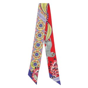 エルメス HERMES スカーフ ツイリー シルク レッド×パープル×マルチカラー 【THE SAVANA DANCE / サバンナのダンス 】 【箱】 【中古】中古美品
