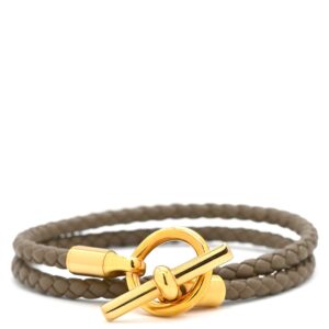エルメス HERMES ブレスレット グレナン ドゥブルトゥール ヴォースイフト メタル エトゥープ ゴールド金具 グレージュ 【中古】