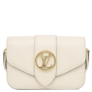 ルイヴィトン LOUIS VUITTON ショルダーバッグ LVPONT9 LVポンヌフ スムースレザー クレーム ゴールド金具 白 水色 LVサークル M55950 FZ4240 【中古】