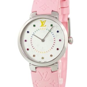 ルイヴィトン LOUIS VUITTON タンブール スリム MM レインボー QA159 OH済 モノグラム ギョーシェ カラフル レディース 腕時計クオーツ シルバー 【中古】中古美品