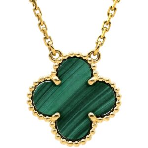 ヴァンクリーフアーペル Van Cleef & Arpels ネックレス ヴィンテージ アルハンブラ グリーン×イエローゴールド 750 18K 緑 マラカイト マット VCARO9VA00 【修理証明書】 【中古】新品同様品