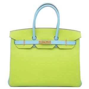 エルメス HERMES ハンドバッグ バーキン35 ヴォーエプソン キウイ×セレステ ゴールド金具 緑 水色 【PO品】 □P 【中古】中古美品