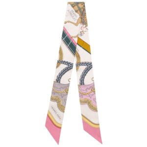 エルメス HERMES スカーフ ツイリー シルク ローズ ナークル×ゴールド×アントラシト 新品 未使用 【GRAND APPARAT/盛装の馬】 【箱】 【中古】