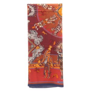 エルメス HERMES スカーフ カレ140 カレジェアン カシミヤ シルク レッド×オレンジ×ネイビー 【KACHINAS/カチナ】 【箱】 【中古】