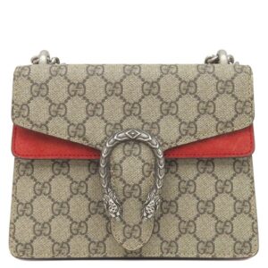 グッチ GUCCI ショルダーバッグ ディオニュソス ミニバッグ GGスプリームキャンバス スウェード ベージュ×レッド シルバー金具 赤 チェーン タイガーヘッド 421970 【中古】中古美品