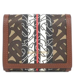 バーバリー BURBERRY 二つ折り財布 ルナ TBモノグラム コンパクトウォレット PVC レザー ブラウン ゴールド金具 茶 黒 白 赤 小銭入れ 【中古】中古美品