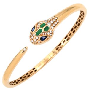 ブルガリ BVLGARI ブレスレット セルペンティ セドゥットーリ ピンクゴールド L 18K PG バングル サファイア ダイヤ マラカイト 356204 【保存袋】 【中古】
