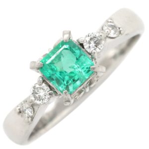 リング 指輪 エメラルド ダイヤモンド リング プラチナシルバー グリーン 緑 四角 立爪 10号 【中古】