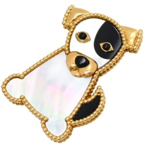 ヴァンクリーフアーペル Van Cleef & Arpels ブローチ ラッキーアニマルズ ドッグ クリップ パールホワイト×ブラック×イエローゴールド 750 シェル オニキス VCARP2AU00 【中古】中古美品