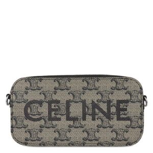 セリーヌ CELINE ショルダーバッグ ホリゾンタル ポーチ PVC レザー ベージュ×ブラック シルバー金具 黒 ロゴ トリオンフ ポシェット 10L272GC6 【中古】新品同様品