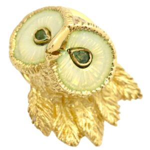 ティファニー Tiffany & Co ブローチ フクロウモチーフ イエローゴールド T＆Co. 鳥 カラーストーン 緑 ヴィンテージ 【中古】中古品