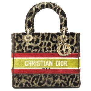 クリスチャン・ディオール Christian Dior 2WAYバッグ レディディオール ミディアム ベルベット ブラウン×マルチカラー ゴールド金具 ディライト レオパード 【箱】 【中古】中古美品