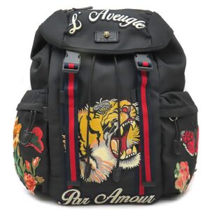 グッチ GUCCI リュック・デイパック エンブロイダリー バックパック ナイロン ブラック ブラック金具 黒 タイガー 429037 【中古】