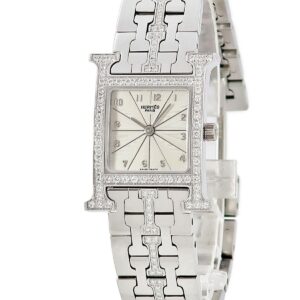 エルメス HERMES Hウォッチ PM HH1.230 純正ダイヤ ギョウシェ H型 アラビア スクエア レディース 腕時計クオーツ シルバー 【中古】