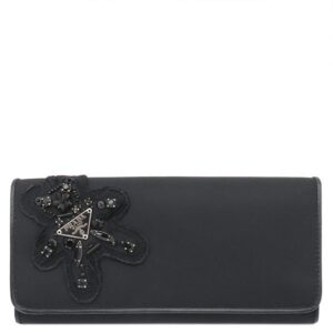 プラダ PRADA 長財布 イブニング ベア ナイロン ビジュー ブラック シルバー金具 ビジュー クマ 黒 1M0201 【箱】 【中古】