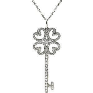 ティファニー Tiffany & Co ネックレス クアトラ ハートキー ペンダント プラチナシルバー ダイヤモンド プラチナ 鍵モチーフ 【箱】 【中古】