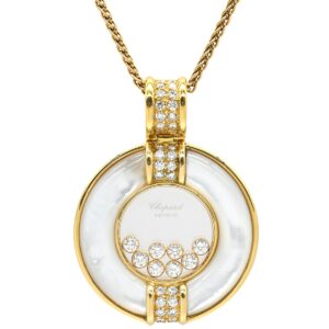 ショパール CHOPARD ネックレス ハッピーダイヤモンド パールホワイト×イエローゴールド 8Pムービングダイヤ ラージ シェル K18YG 80/1213-20 【中古】中古美品