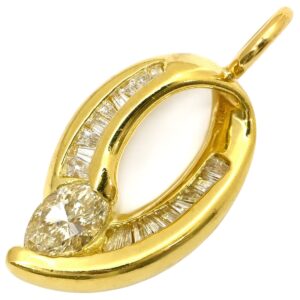 ペンダントトップ ダイヤモンド 0.50ct イエローゴールド マーキスカット バゲットカット 750 18K ネックレストップ 【中古】中古品