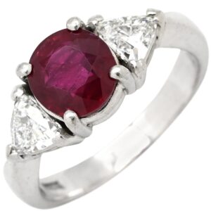 リング 指輪 ルビー 1.76ct ダイヤ 0.621ct レッド×プラチナシルバー 赤 1P 1石 1粒 プラチナ トリリアントカット オーバル 10号 【中古】