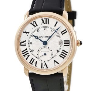 カルティエ Cartier ロンド ルイ カルティエ W6801005 K18PG無垢 ローマン デイト ギヨシェ 青針 スモセコ メンズ 腕時計自動巻き ホワイト 【中古】