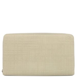 ロエベ LOEWE 長財布 リネン ジップアラウンド オーガナイザー ウォレット レザー ベージュ シルバー金具 ラウンドファスナー アナグラム型押し 【保存袋】 【中古】新品同様品