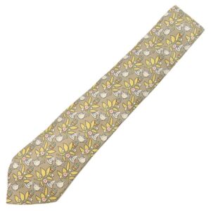 エルメス HERMES ネクタイ クラバット 9cm シルク ベージュ×マルチカラー 植物柄 ティーポット 【中古】中古美品