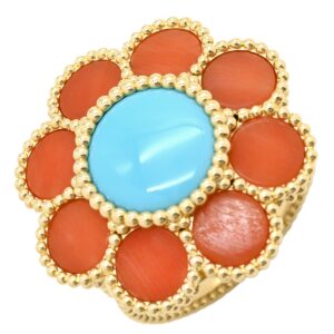 ヴァンクリーフアーペル Van Cleef & Arpels リング 指輪 パクレット レッド×ブルー×イエローゴールド #53(JP13) 18K ターコイズ コーラル 12.5号 VCARPDX653 【箱】 【中古】中古美品