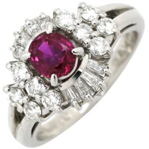リング 指輪 ルビー 0.70ct ダイヤモンド プラチナシルバー レッド 赤 1石 オーバルミックスカット 名前刻印あり 9.5号 【中古】