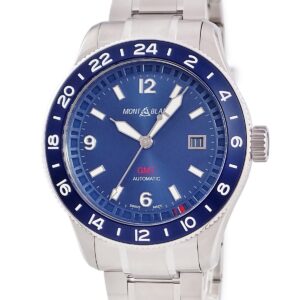 モンブラン Montblanc 1858 GMT MB129616 未使用 ブルー 青 サンレイ デイト アラビア バー メンズ 腕時計自動巻き ブルー 【中古】未使用保管品