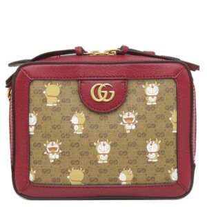 グッチ GUCCI ショルダーバッグ GGマーモント ドラえもんコラボ GGスプリームキャンバス ベージュ×エボニー×チェリーレッド ゴールド金具 655596 【保存袋】 【中古】未使用保管品