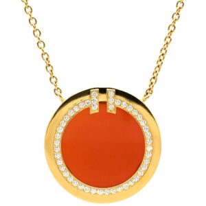 ティファニー Tiffany & Co ネックレス Tトゥー サークル ダイヤ カーネリアン レッド×イエローゴールド T＆Co. Au750 18K 赤 丸型 ラウンド 【中古】中古美品