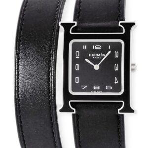 エルメス HERMES Hウォッチ MM HH1.521 W044867WW00 ドゥブルトゥール H型 黒 アラビア スクエア メンズ レディース 腕時計クオーツ ブラック 【中古】中古美品