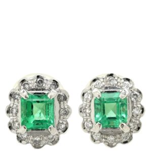 イヤリング エメラルド ダイヤモンド グリーン×ホワイトゴールド×プラチナシルバー Pt900 プラチナ K18 K14WG コンビ 両耳用 クリップ式 【中古】中古品