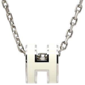 エルメス HERMES ネックレス ポップアッシュ ミニ ペンダント メタル ラッカー ホワイト×シルバー Hモチーフ 白 新品 未使用 【箱】 【中古】