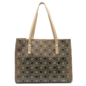 フェラガモ FERRAGAMO トートバッグ ガンチーニ ビニール レザー ベージュ×ブラウン シルバー金具 クリア ロゴ ショルダーバッグ 肩掛け AU-21-2433 【中古】中古品