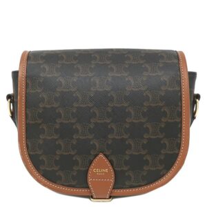 セリーヌ CELINE ショルダーバッグ フォルコ ミディアム レザー トリオンフキャンバス タン ゴールド金具 茶 トリオンフ 191502BZJ 【中古】中古美品
