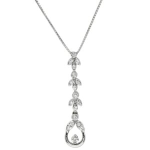 ネックレス ダイヤ 0.43ct デザインペンダント ホワイトゴールド ドロップ スウィング 18K 750 WG 【中古】中古美品