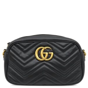 グッチ GUCCI ショルダーバッグ スモール カメラバッグ レザー シェブロンキルティングレザー ブラック ゴールド金具 キルティングショルダー 447632 【中古】