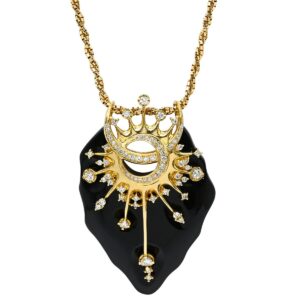 クリスチャン ベルナール CHRISTIAN BERNARD ネックレス ブラックカルセドニー ダイヤ ブラック×イエローゴールド ペンダント ブローチ 月 太陽 【中古】中古美品