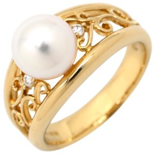 タサキ TASAKI リング 指輪 パール ダイヤ デザインリング パールホワイト×ピンクゴールド TASAKI Au750 18K 18金 PG 透かし模様 11号 【中古】中古美品