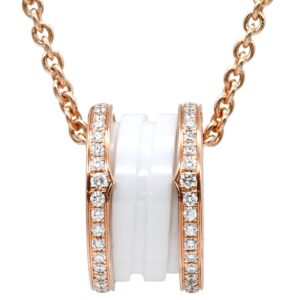 ブルガリ BVLGARI ネックレス ビーゼロワン ダイヤ ホワイト×ピンクゴールド B-zero1 Au750 18K 18金 白セラミック 350053 【箱】 【中古】中古美品