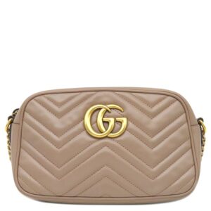 グッチ GUCCI ショルダーバッグ GGマーモント スモール カメラバッグ レザー シェブロンキルティングレザー ピンクベージュ マットゴールド金具 キルティング ショルダー 447632 【保存袋】 【中古】中古美品