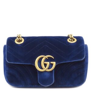 グッチ GUCCI ショルダーバッグ GGマーモント スモール ショルダー ベロア ブルー ヴィンテージ金具 青 ダブルG ハートモチーフ 446744 【中古】中古美品