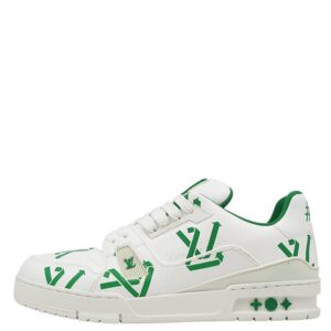 【SALE】 ルイヴィトン LOUIS VUITTON スニーカー LV トレイナーライン レザー ホワイト×グリーン #7 白 緑 LV アップサイクル LD0252 【箱】 【中古】